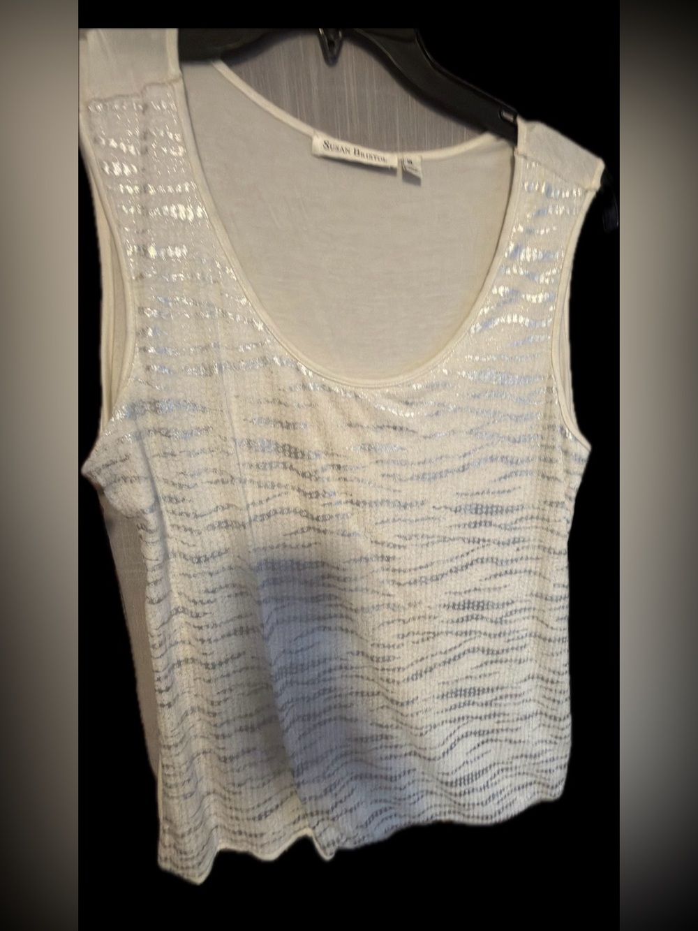 Susan Bristol Cream Tank Top with Silver Metallic Stripes